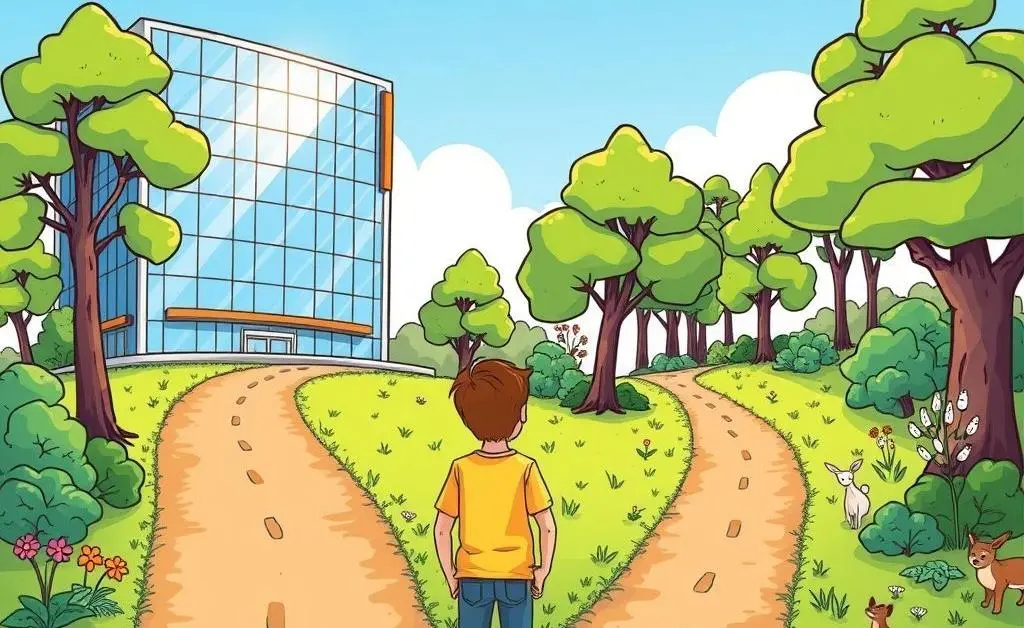 Person at a career path fork in the road