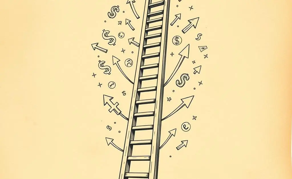 Ladder symbolizing career growth with financial symbols around it