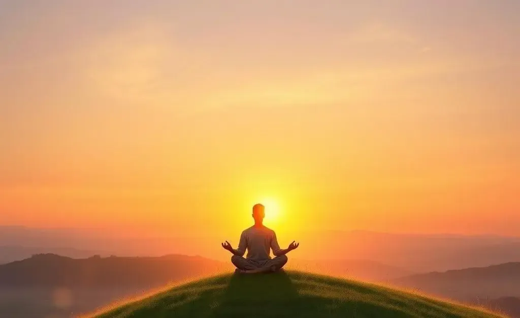 An individual meditating on a hill at sunrise, symbolizing reflection on personal career path.