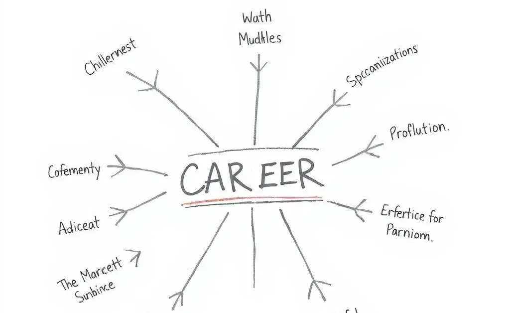 Hand-drawn mind map of career paths with arrows leading to different opportunities.