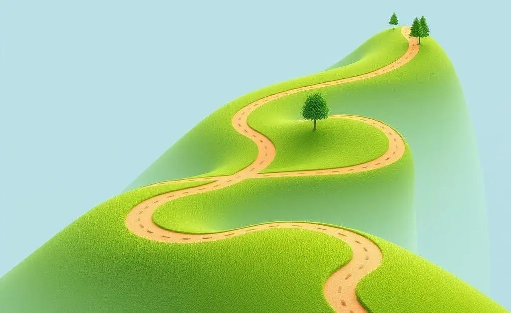 Winding path diverging into multiple trails