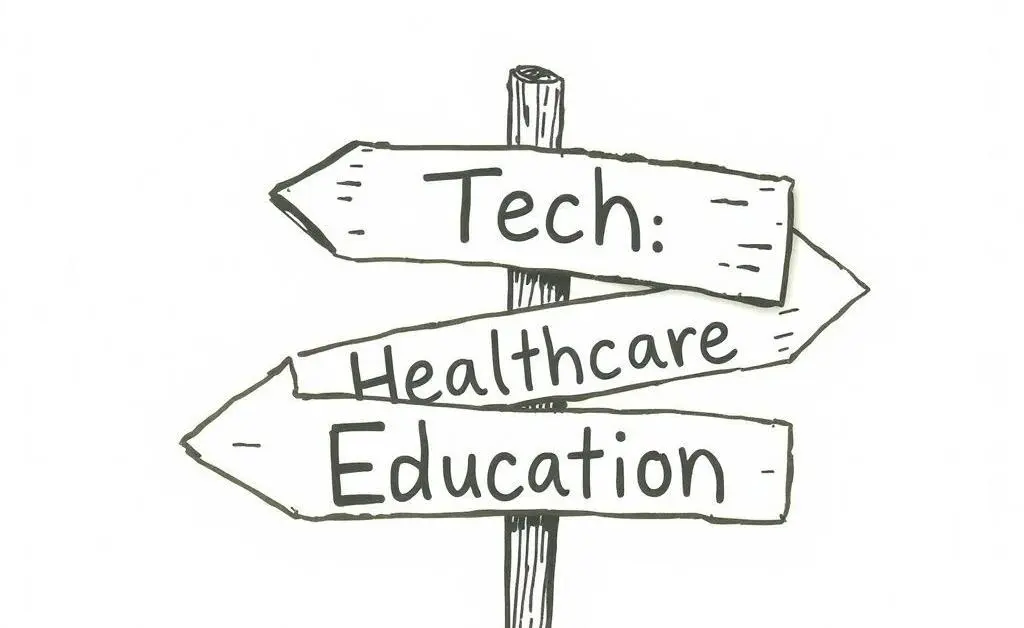 Signpost with arrows pointing to different career paths