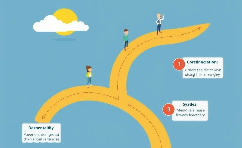 A roadmap illustration showing career reinvention steps for middle-aged professionals.