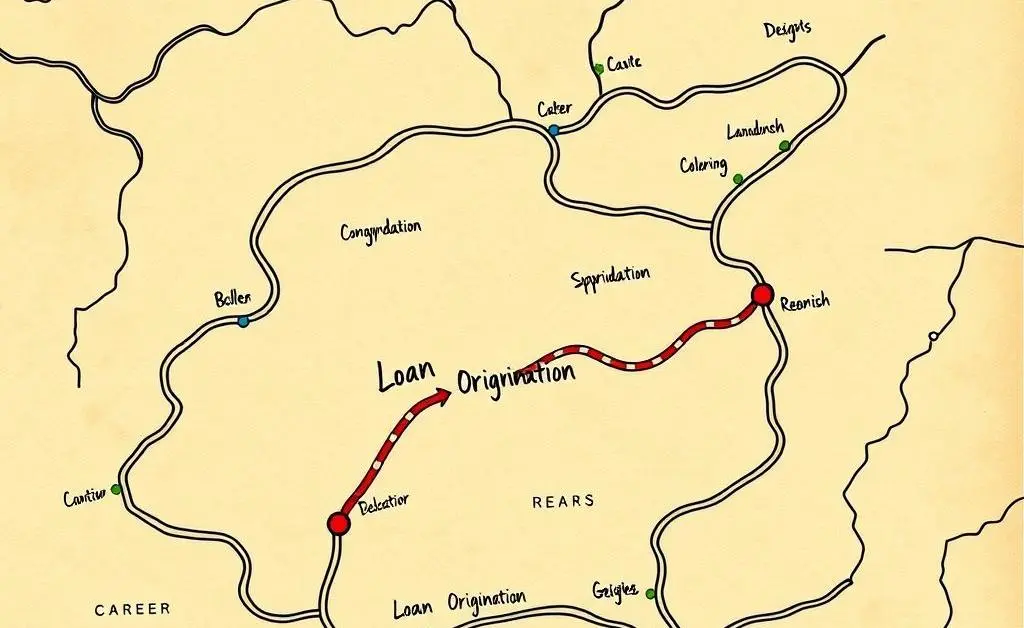A road map illustrating career options, including loan origination.