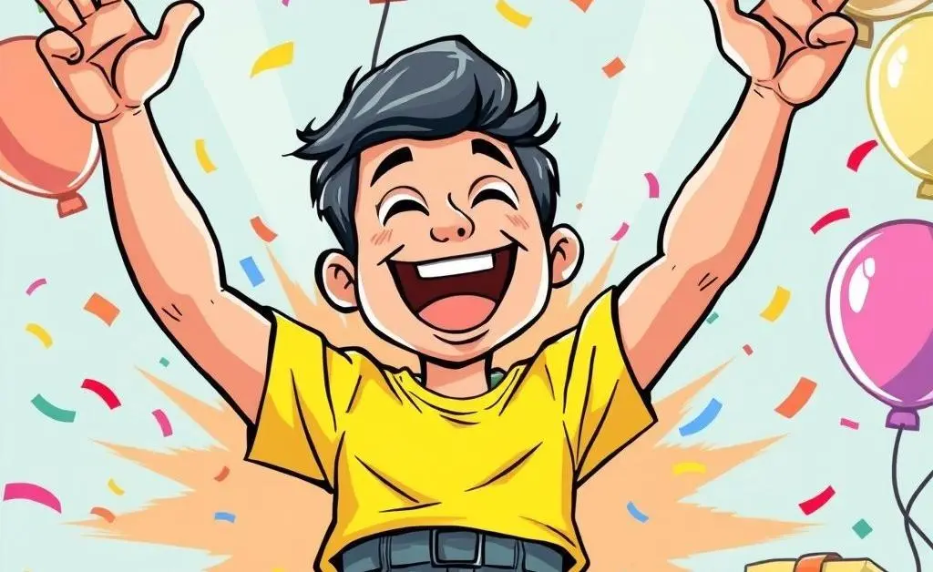 Cartoon-style image of a person celebrating after reaching a debt repayment milestone.