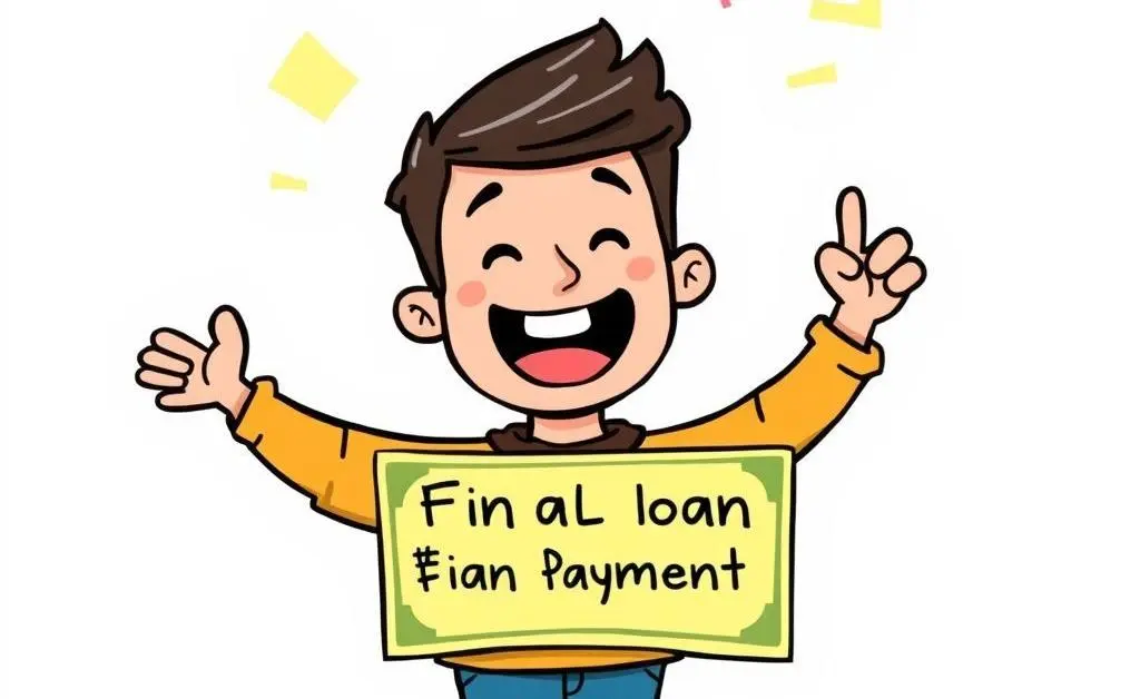 A cartoon of a person celebrating making their final loan payment.