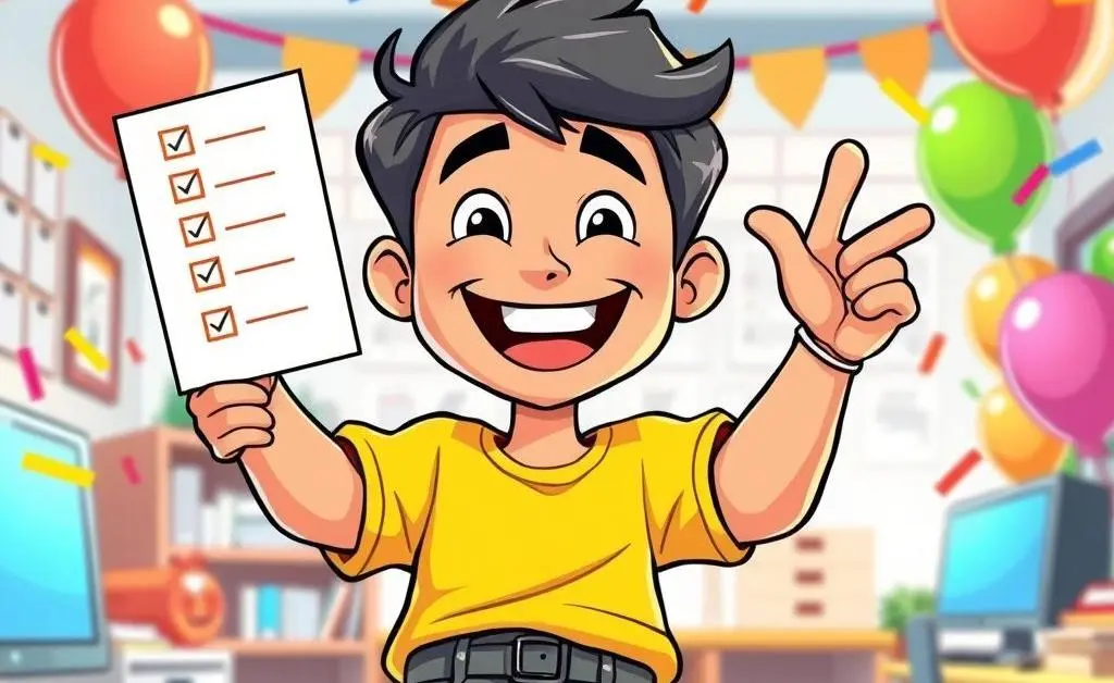 Person celebrating financial milestones with a checklist