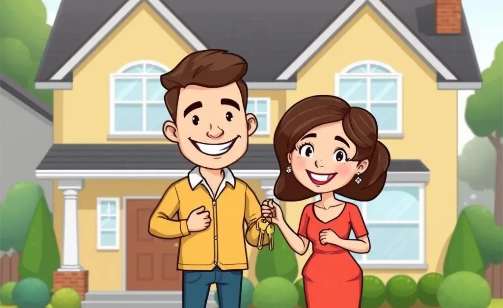 Couple celebrating in front of a new house