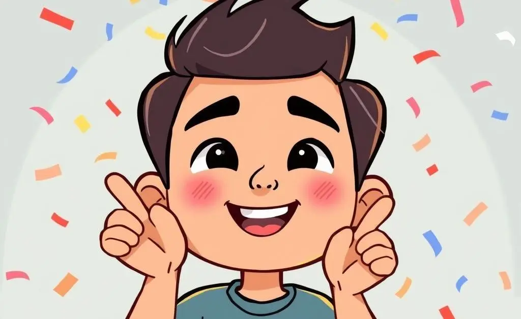A cartoon-style image of a person celebrating a small milestone with confetti in the background