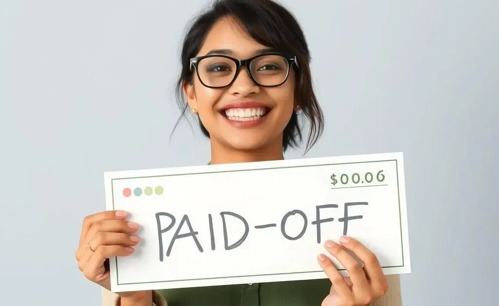 A person joyfully holding a paid-off statement