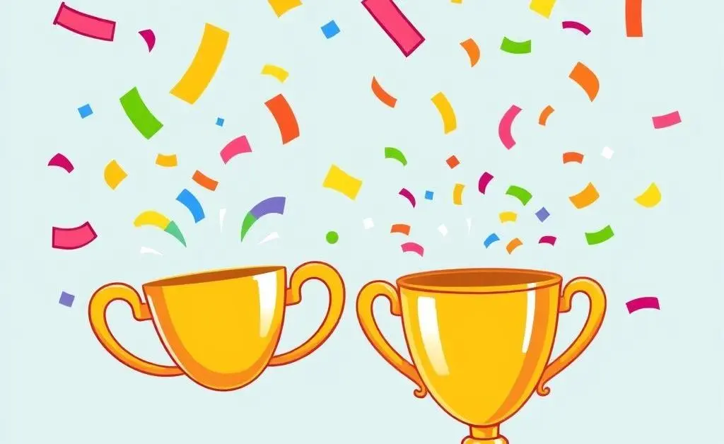 Simple cartoon-style image of celebratory symbols like confetti and a victory cup symbolizing financial achievements.