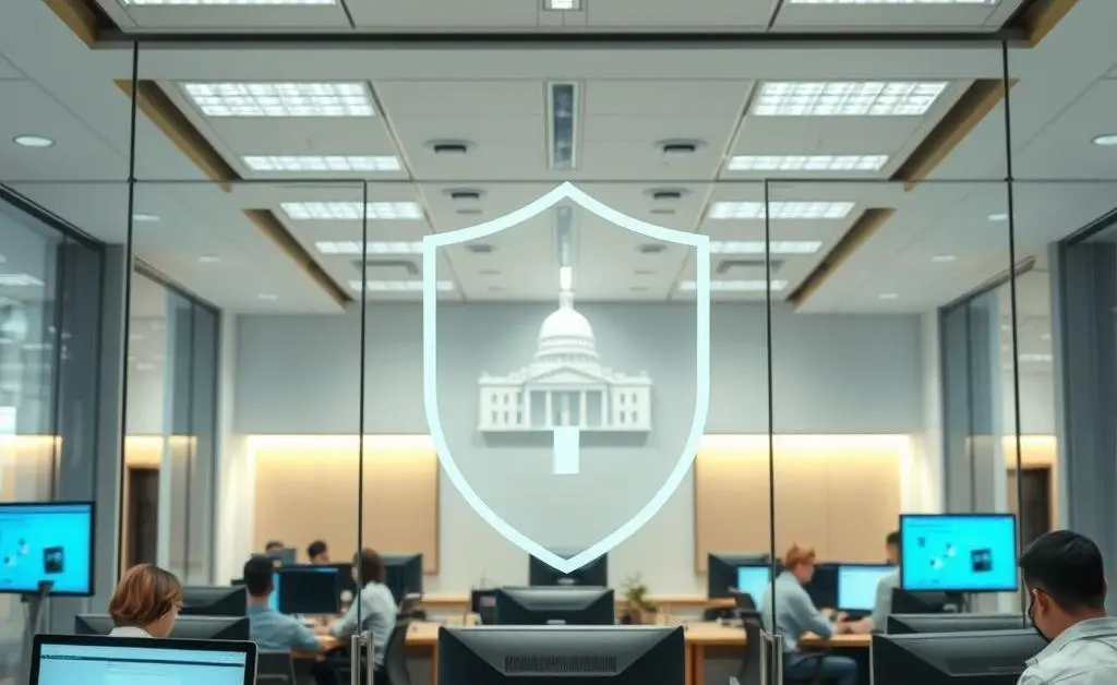 Inside view of a CFPB office showing employees working on financial protection for consumers.
