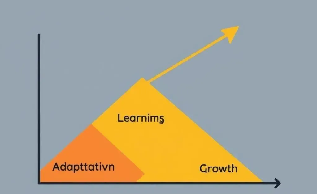 Stylized chart showing improvements: Adaptation, Learning, Growth