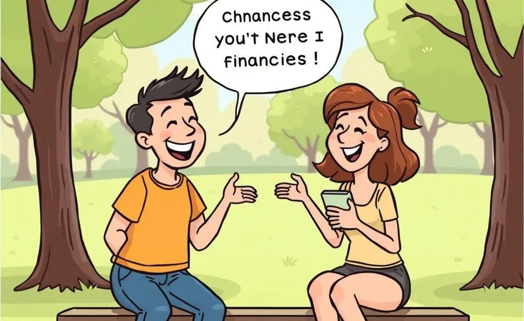 Cartoon of friends chatting about finances.