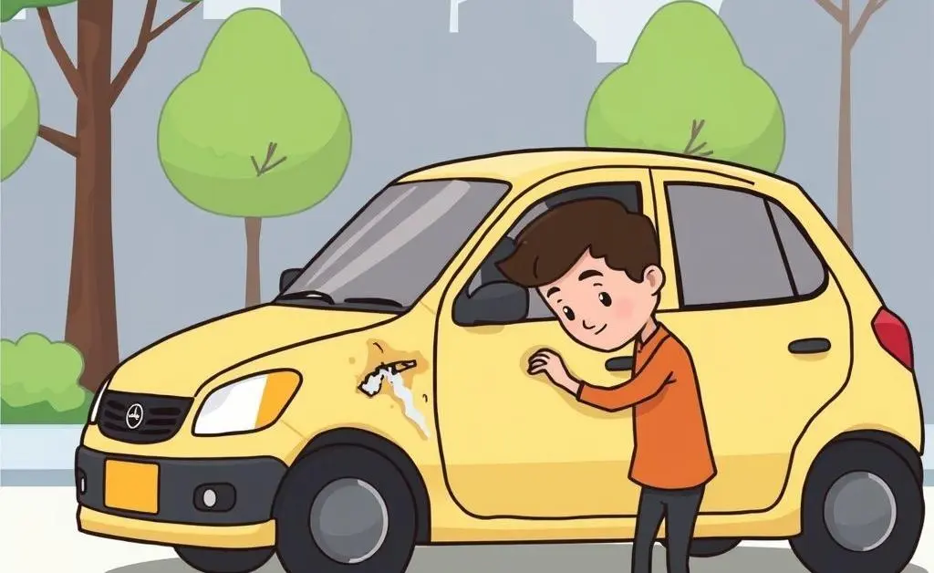 Person inspecting a car's minor damage