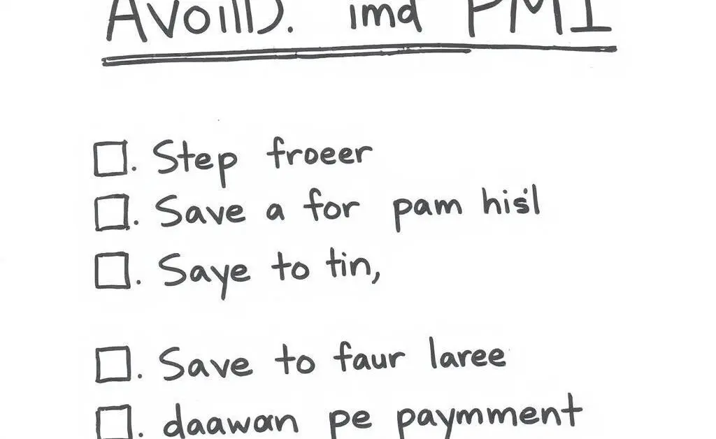 A hand-drawn checklist with items addressing steps to avoid PMI, such as saving for a larger down payment.