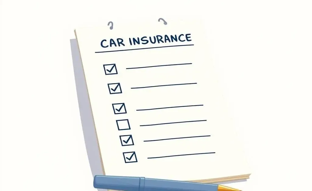 A checklist with a pen, focusing on car insurance aspects