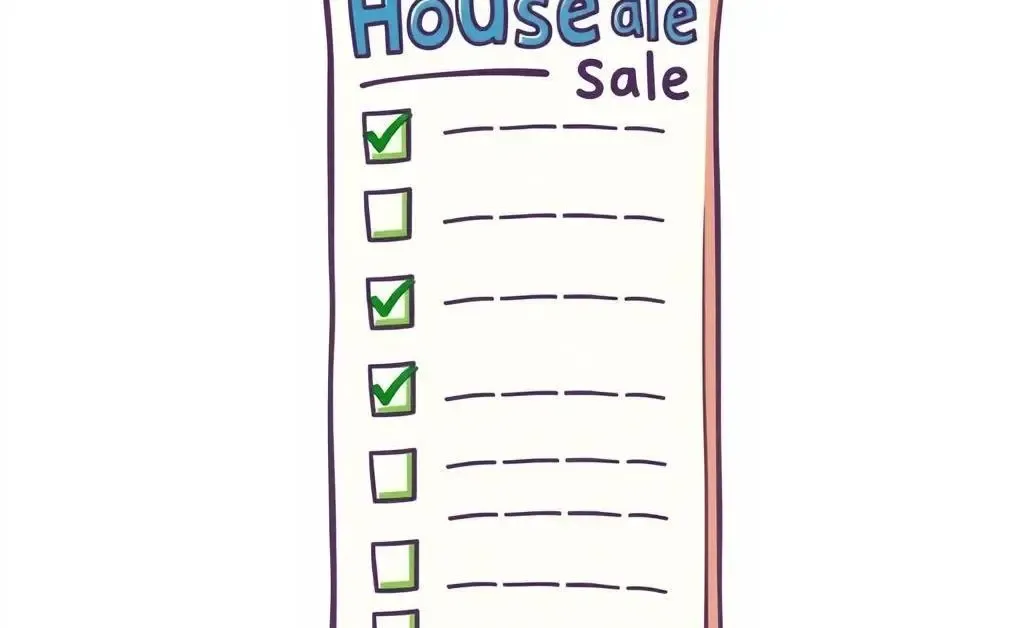 A checklist titled 'House Sale', with check marks next to tasks.