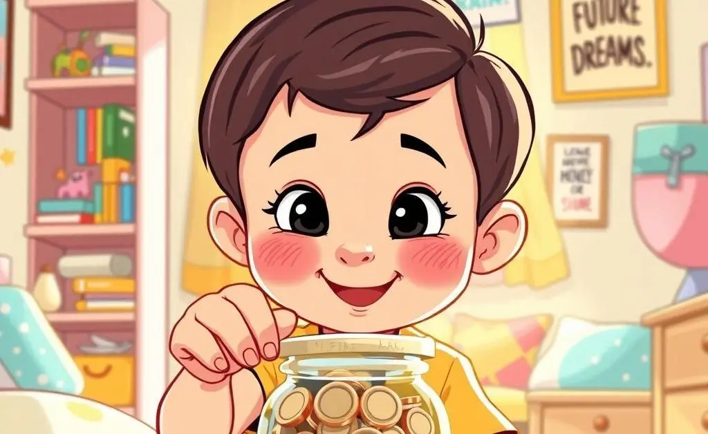 Child placing money into a savings jar
