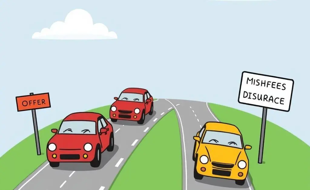 Cartoon of roads leading to different car insurance offers, symbolizing choice