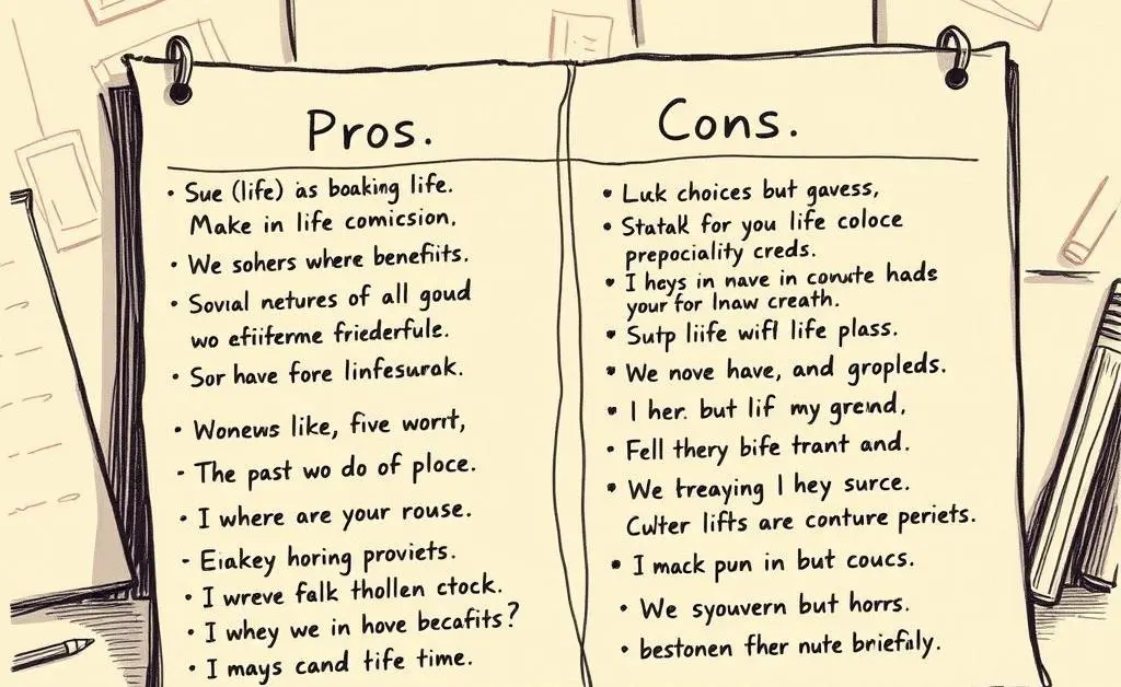 A pros and cons table of life decisions.