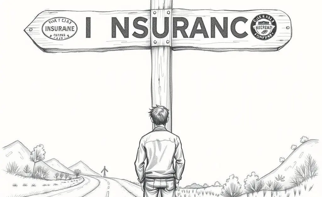 Person standing at a crossroads with car insurance signs