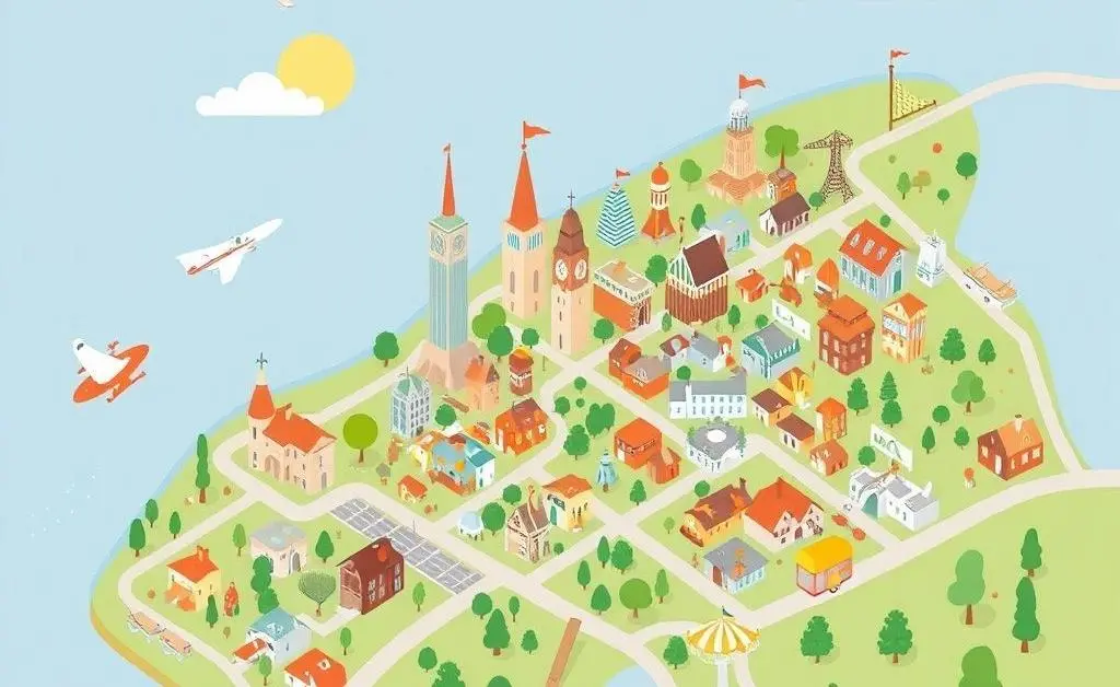 Cartoon-style city neighborhood map