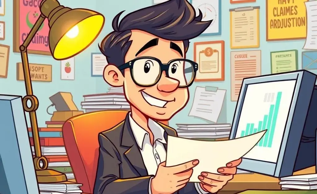 Cartoon of a claims adjuster at a desk