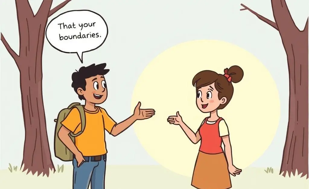 Cartoon-style image of a person explaining their boundaries to another
