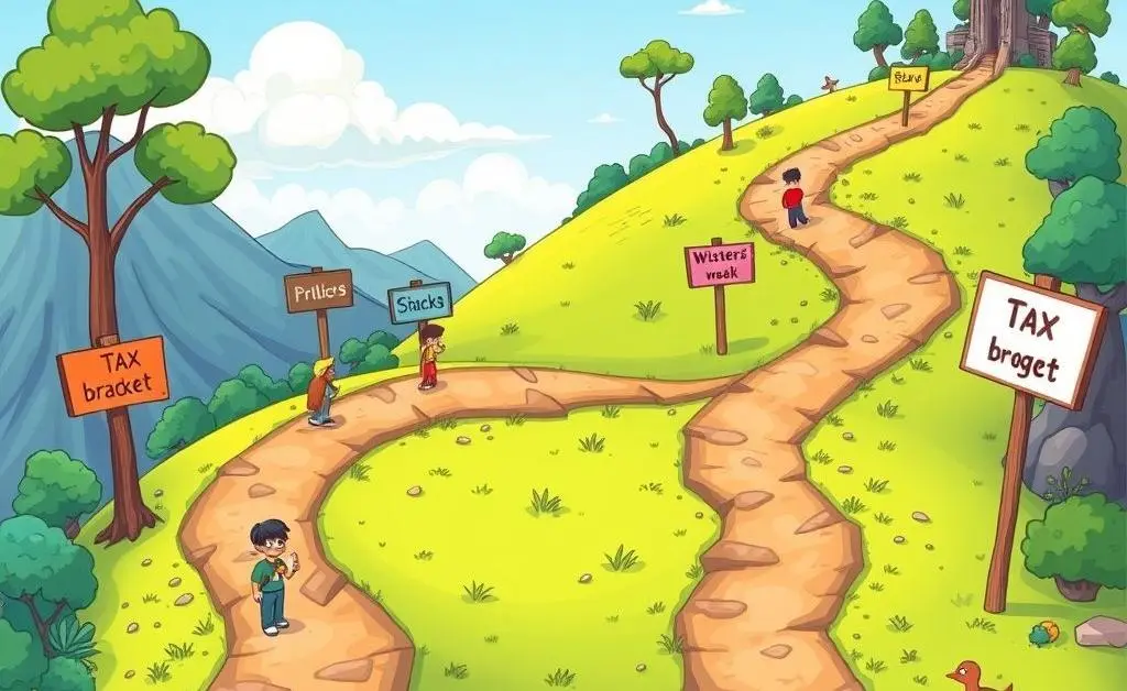 A path leading to an investment decision labeled with tax brackets.