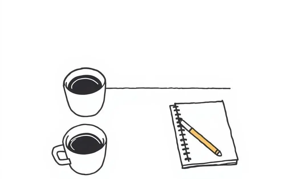 A desk scene with coffee and a planner symbolizing organization