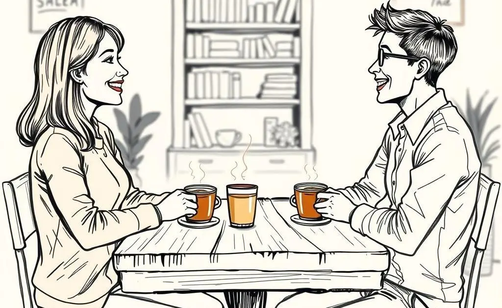 Illustration of an informal interview over coffee