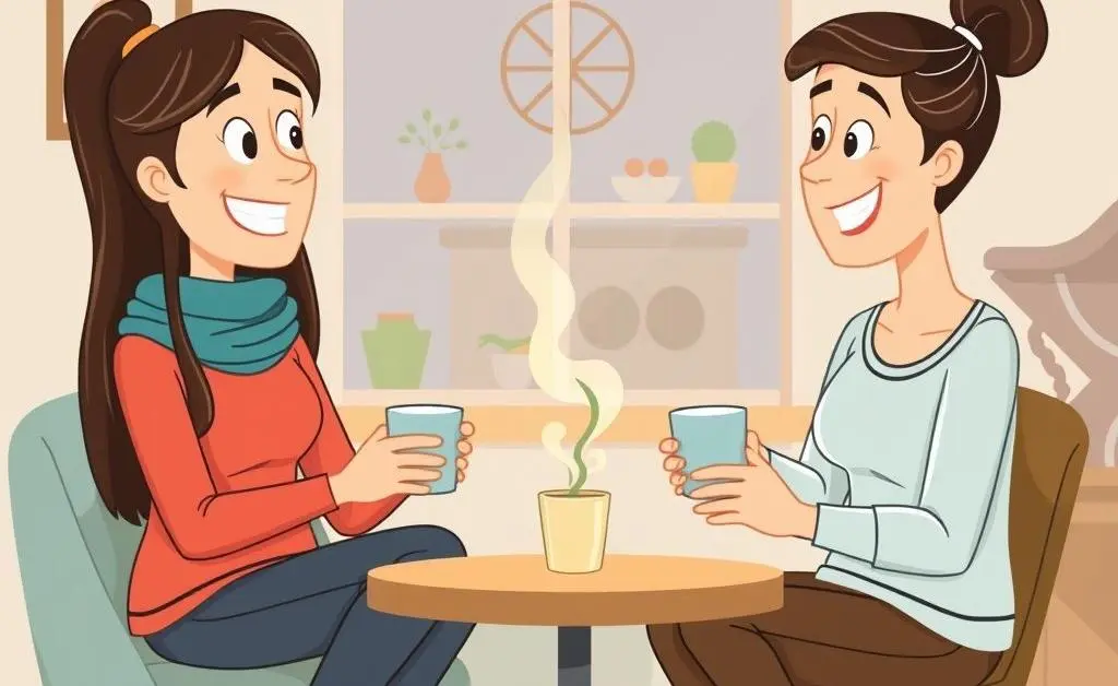 Two friends having a coffee chat about home loans in a cozy setting.