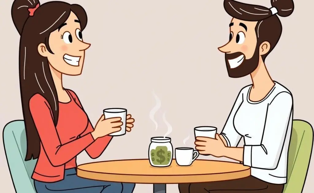 Two friends discussing budgeting over coffee