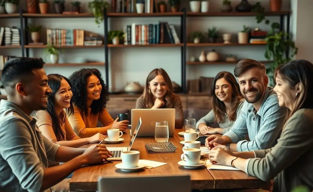 Friends discussing budgeting in a coffee shop