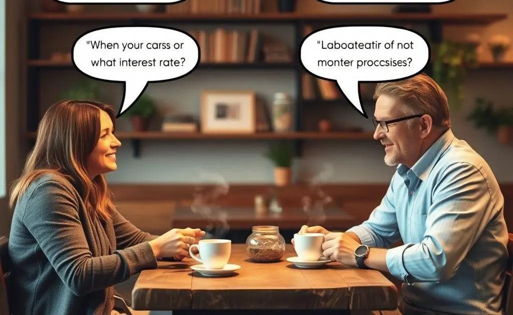 A friendly discussion over coffee highlighting mortgage points.