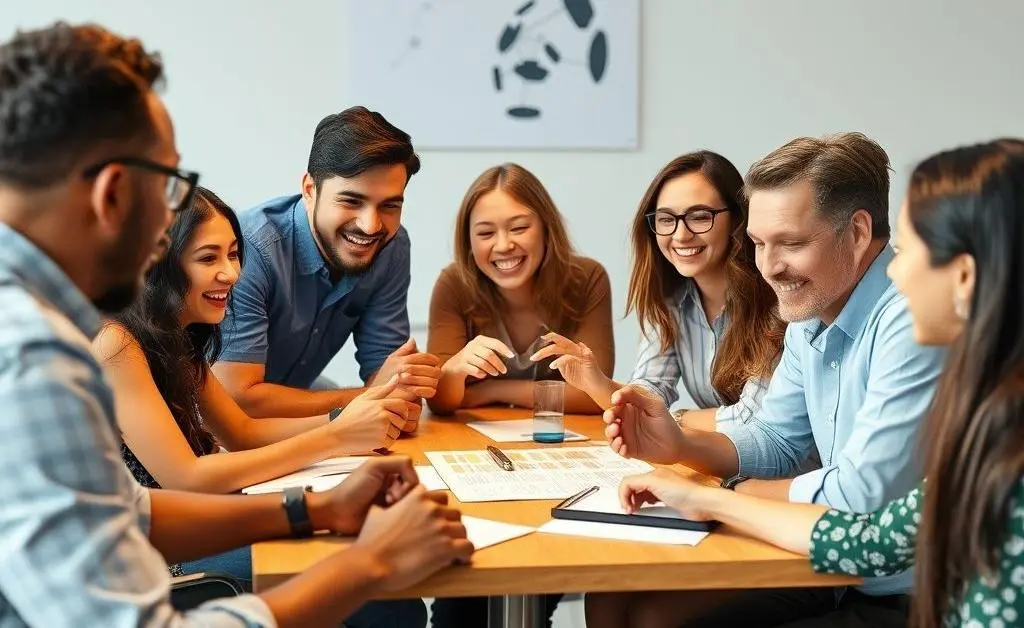 A team of diverse colleagues collaborating around a table.
