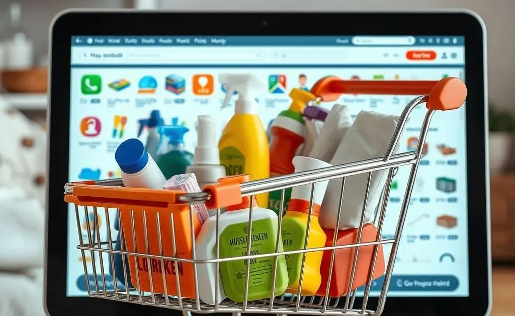 A woman staring at her overflowing online shopping cart