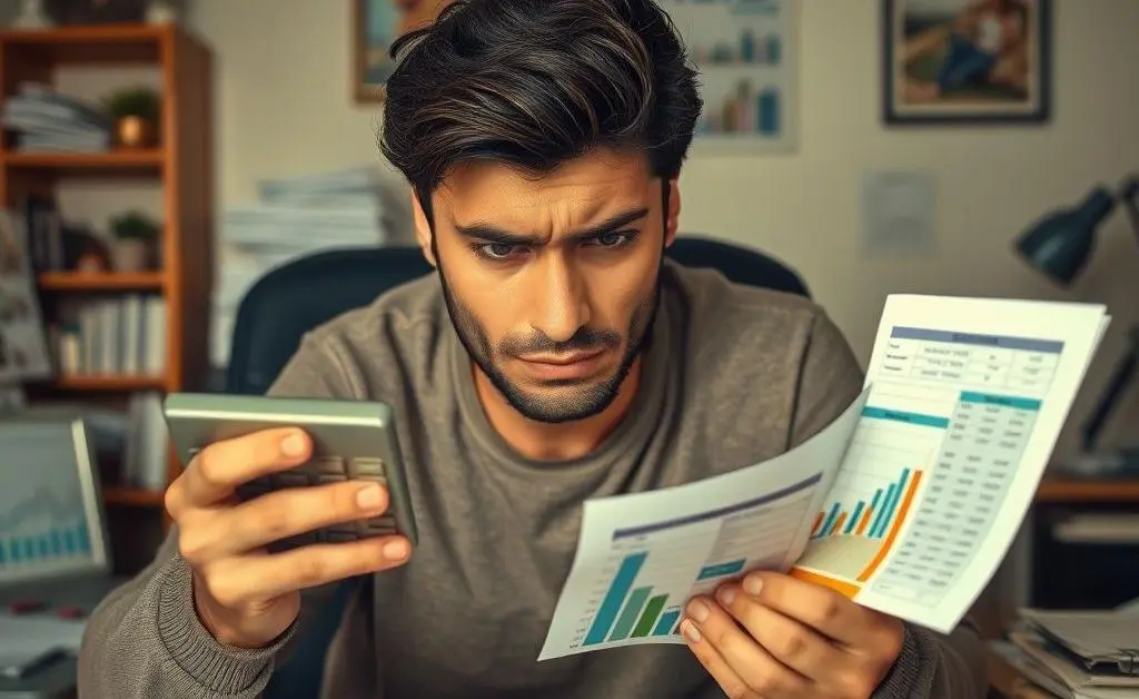 A flustered woman looking at her budget