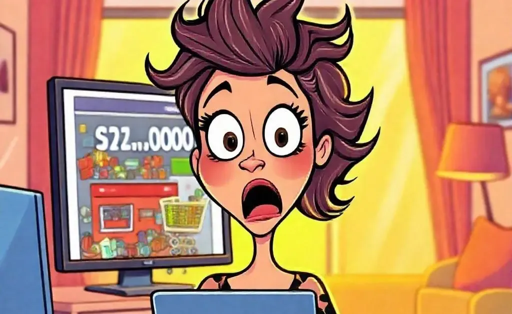 A woman shocked at the total amount of her cart total