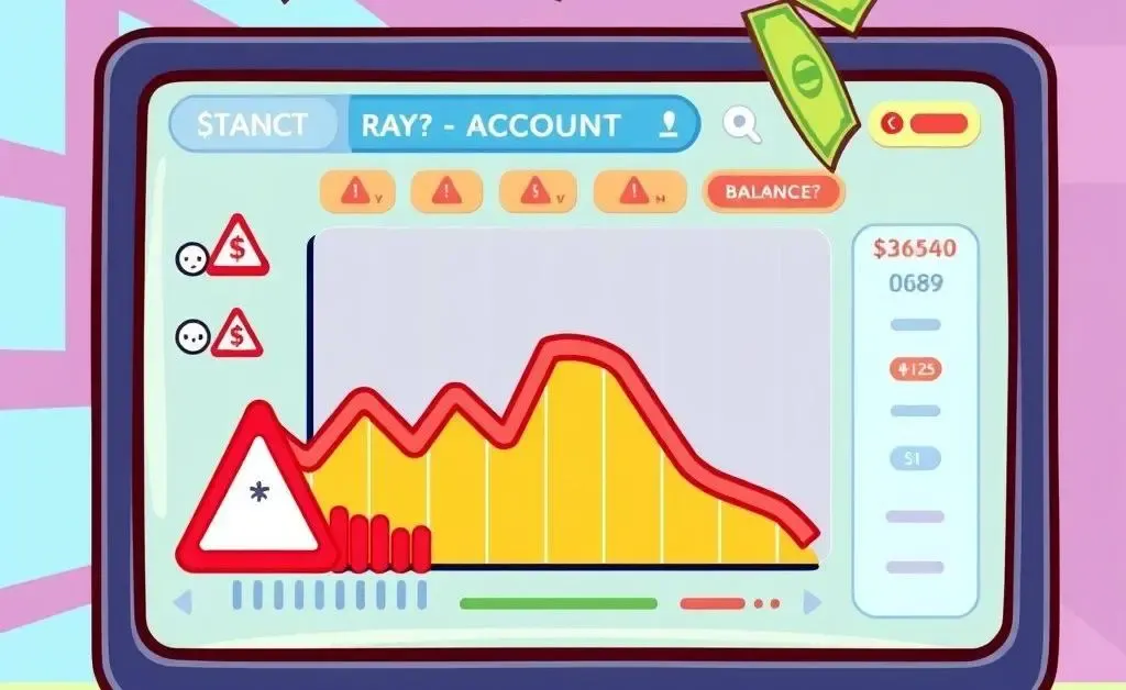 Bank account screen showing decreasing balance