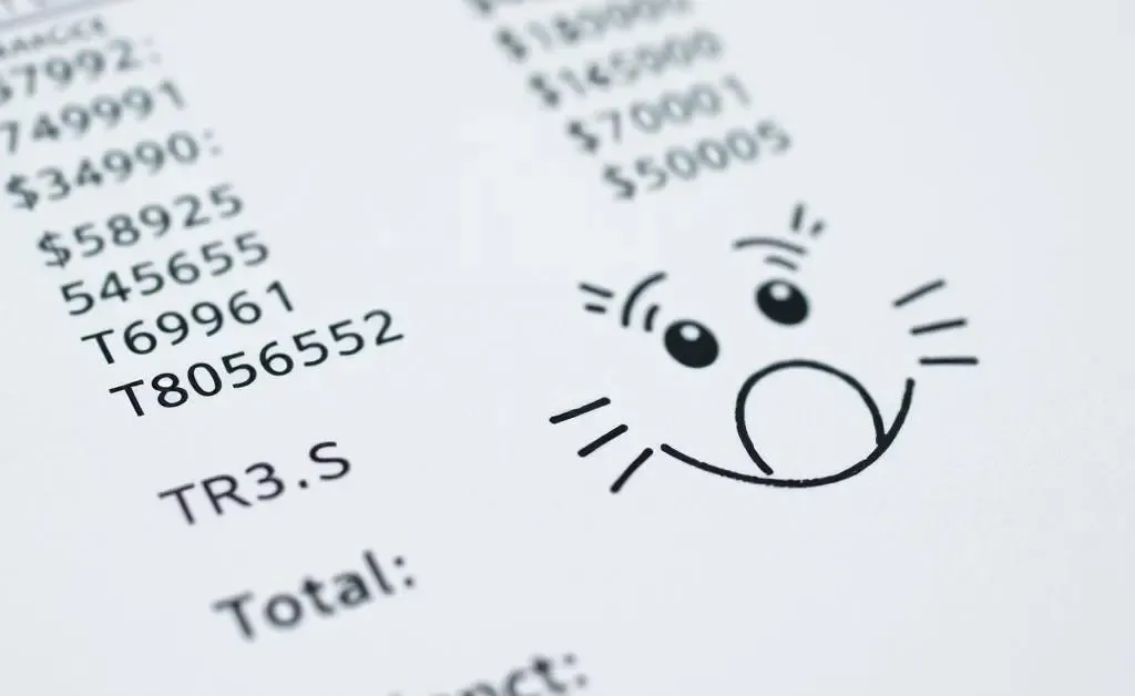 Credit card statement with a surprised expression
