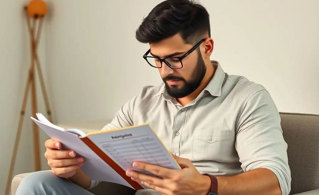 The man sitting with his budget planner, trying to prioritize needs over wants
