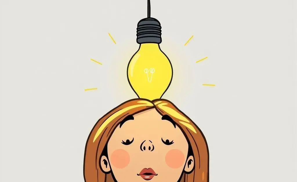 A cartoon light bulb over a woman's head