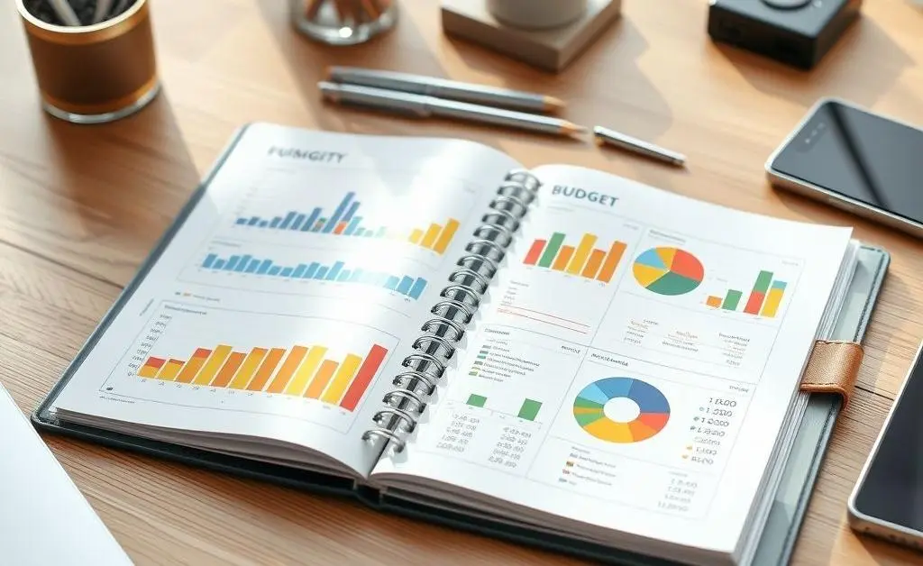 A planner with a budget chart, showing progress