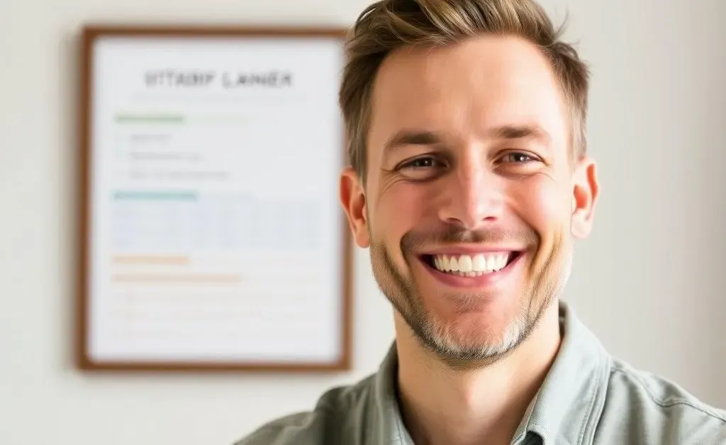 A new improved budget planner with accountability tips, the man smiling