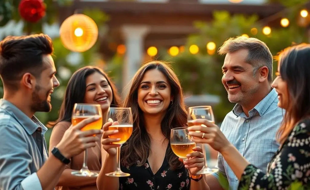 Mia celebrating with friends after a successful budget month