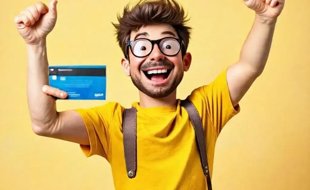 Max happily shredding his credit card in a triumph pose as a symbol of budgeting victory.