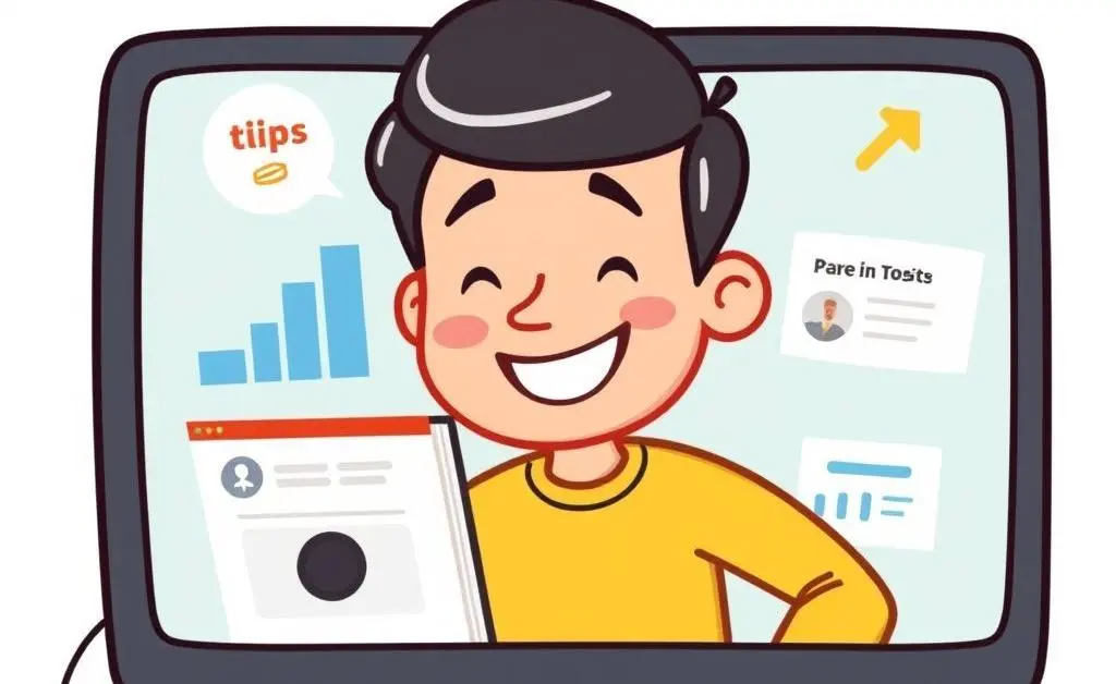 A cartoon showing Dave now confidently watching a financial planning video on his computer