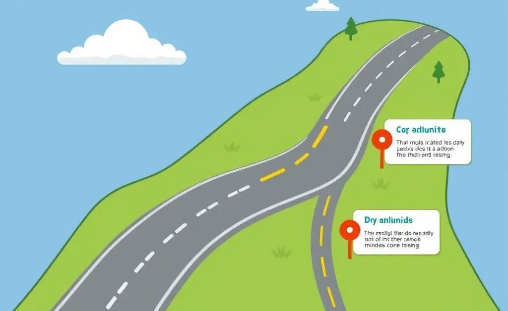 A road map with financial milestones marked along 'Commitment Road'